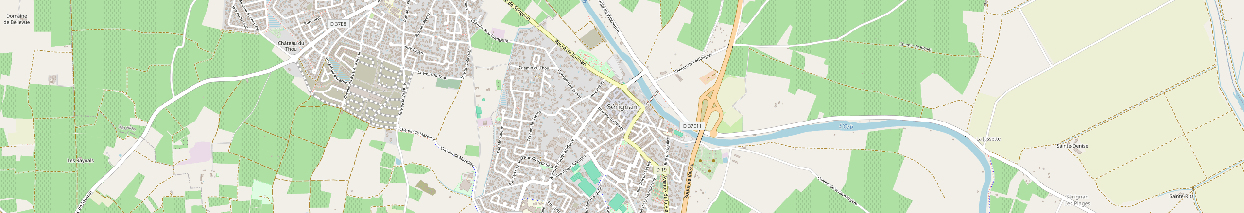 Plan du centre de Sérignan (Hérault)